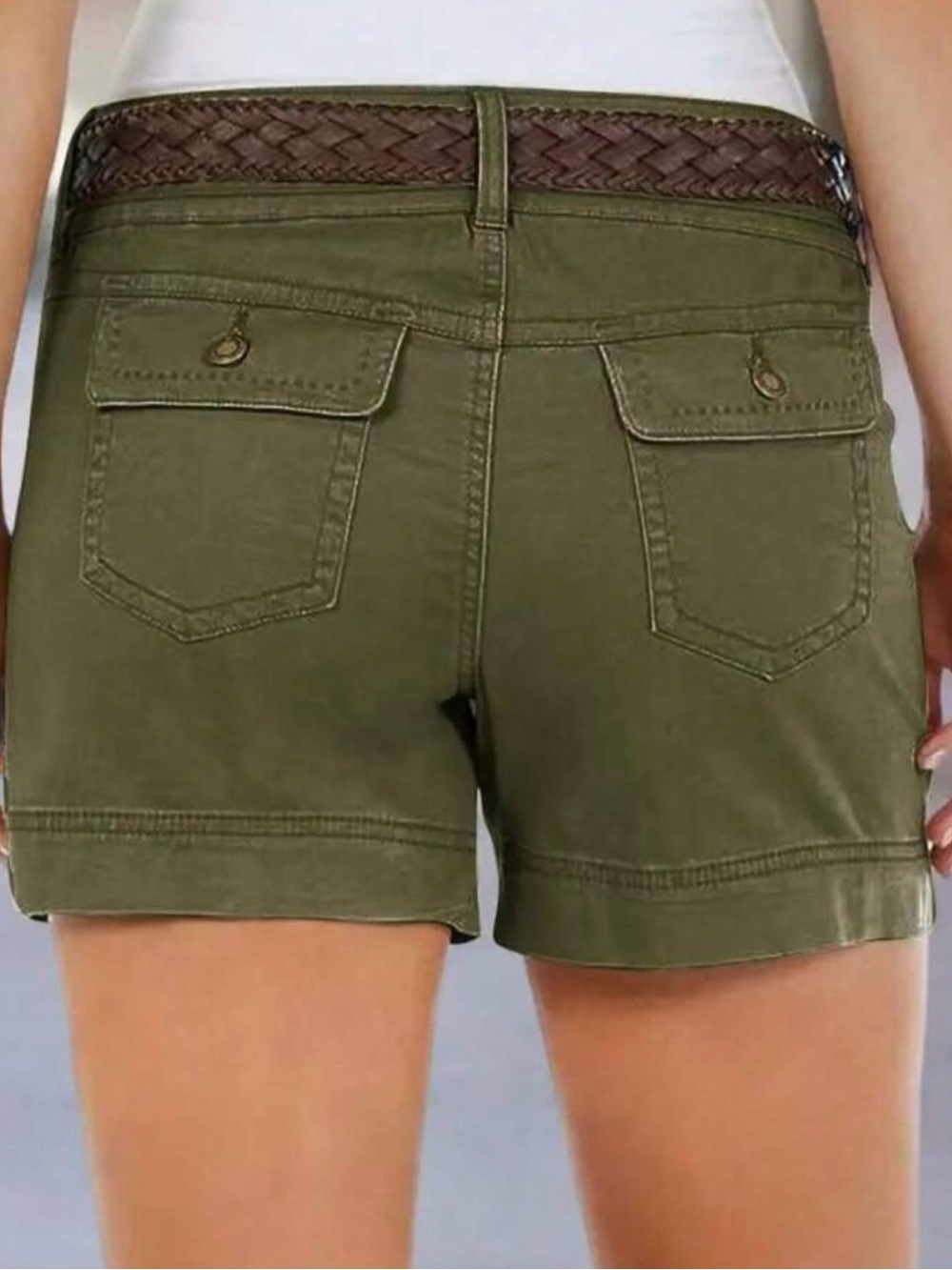 NEW Women's Olive Green Utility Shorts with Belt - Picture 3 of 6